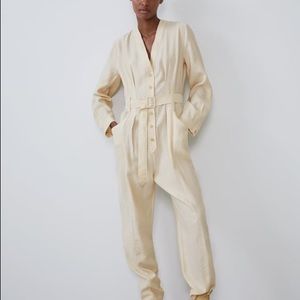 Zara beige belted jumpsuit